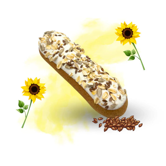 Frøblanding eclair I Hestekage med glasur og urter