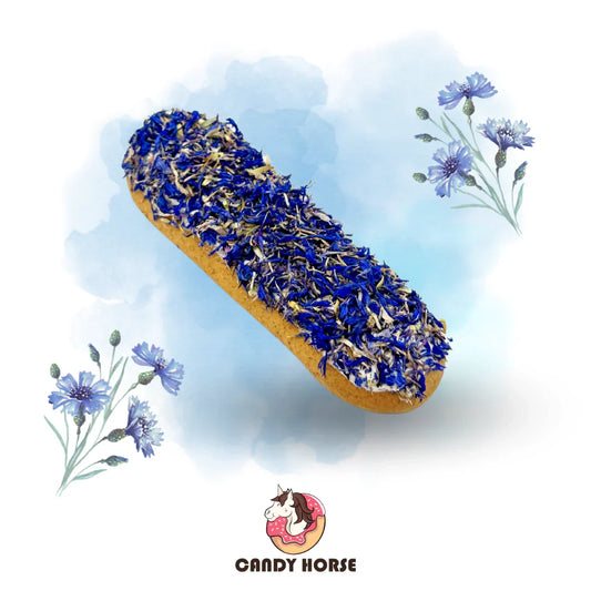 Kornblomst-éclair I Hestekage med glasur og krydderurter